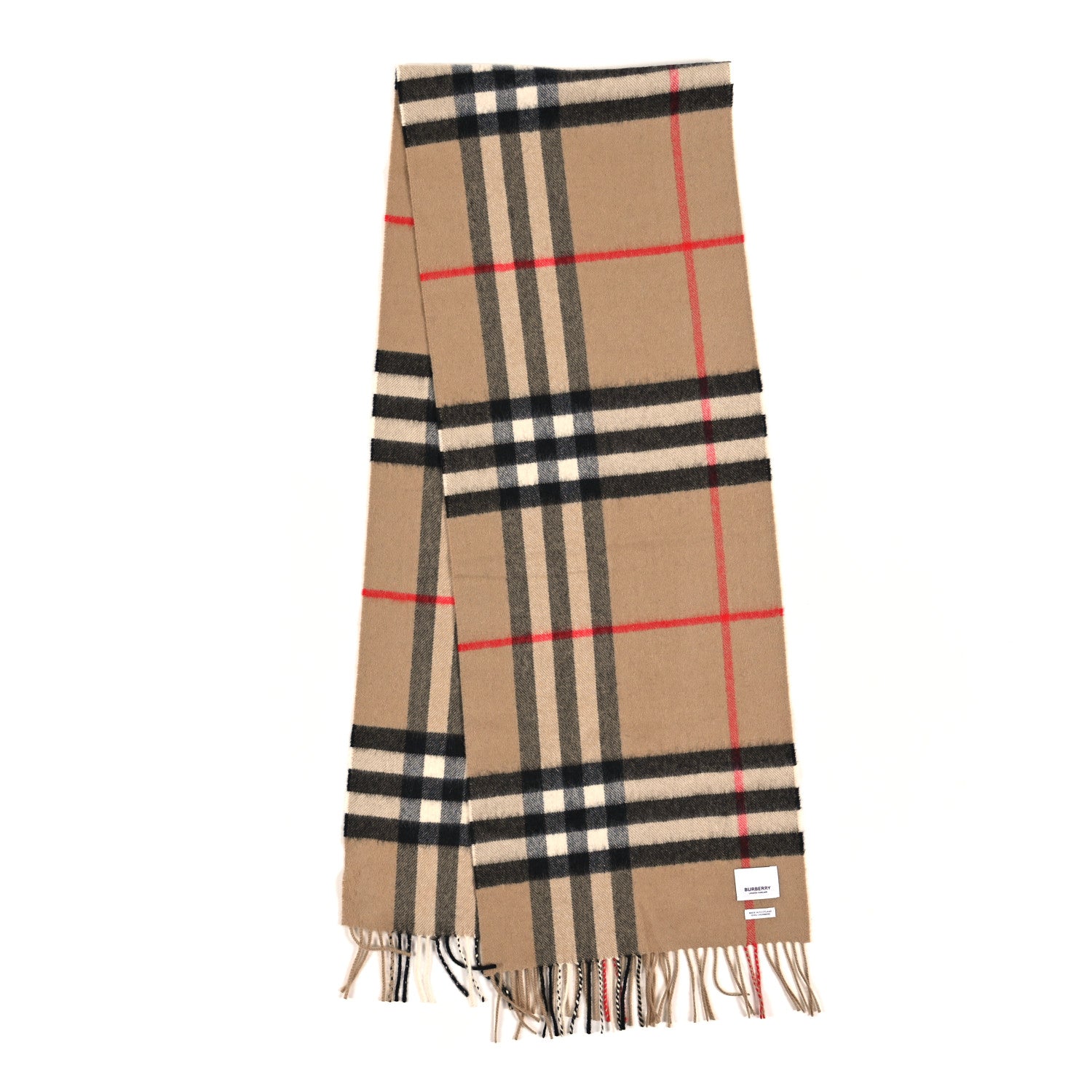 Burberry Cashmere Giant Check Fringe Scarf Archive Beige 2 of 3
