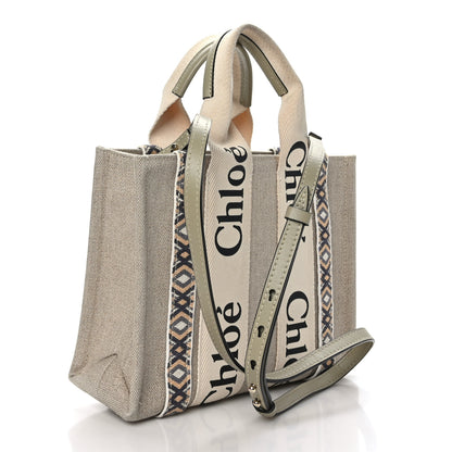 Chloe Cotton Calfskin Small Woody Ribbon Tote With Strap Slate Green 3 of 8