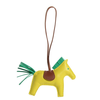 Hermes Milo Lambskin Grigri Rodeo Horse Bag Charm MM Lime Menthe Fauve 3 of 5