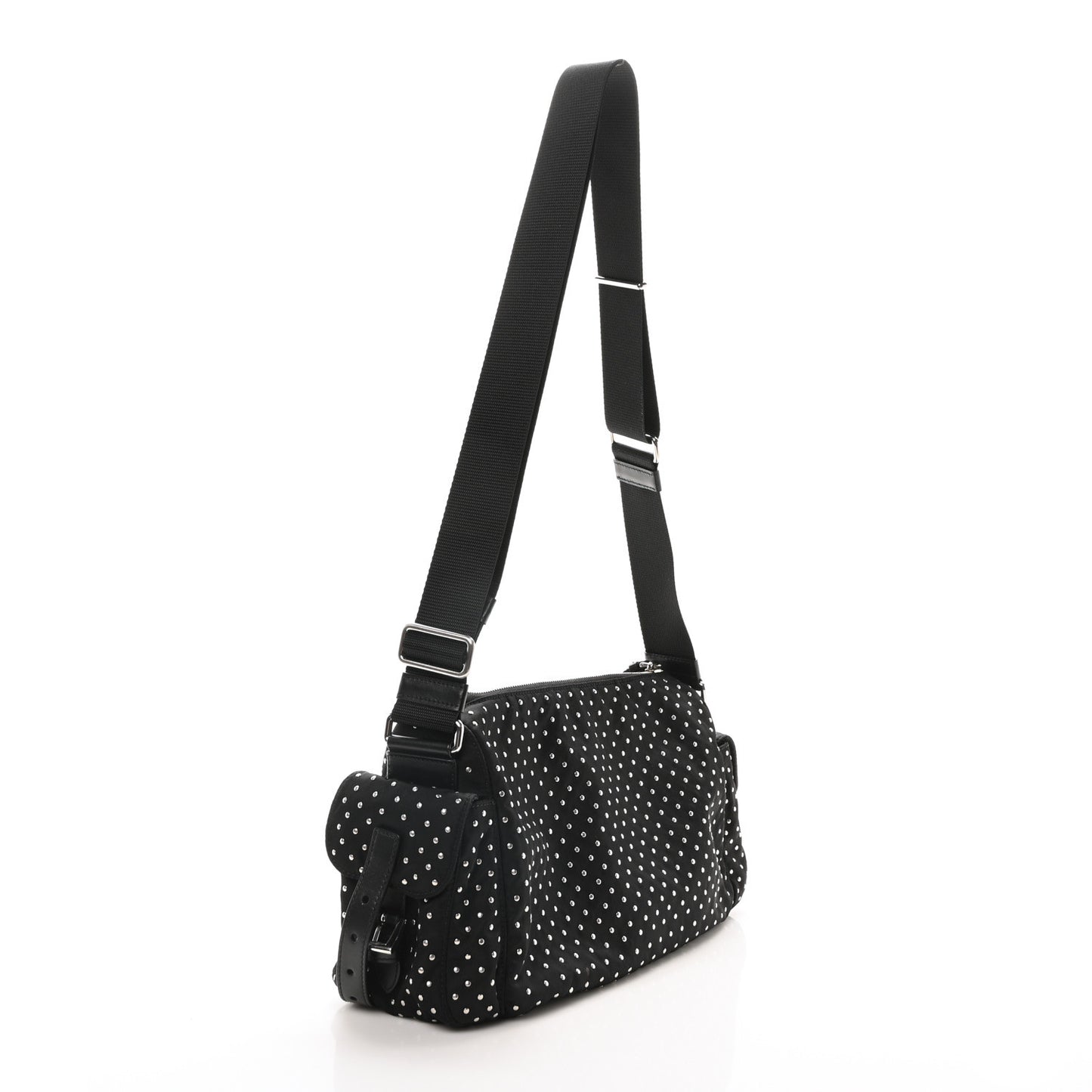 Re-Nylon Studded Shoulder Bag Black