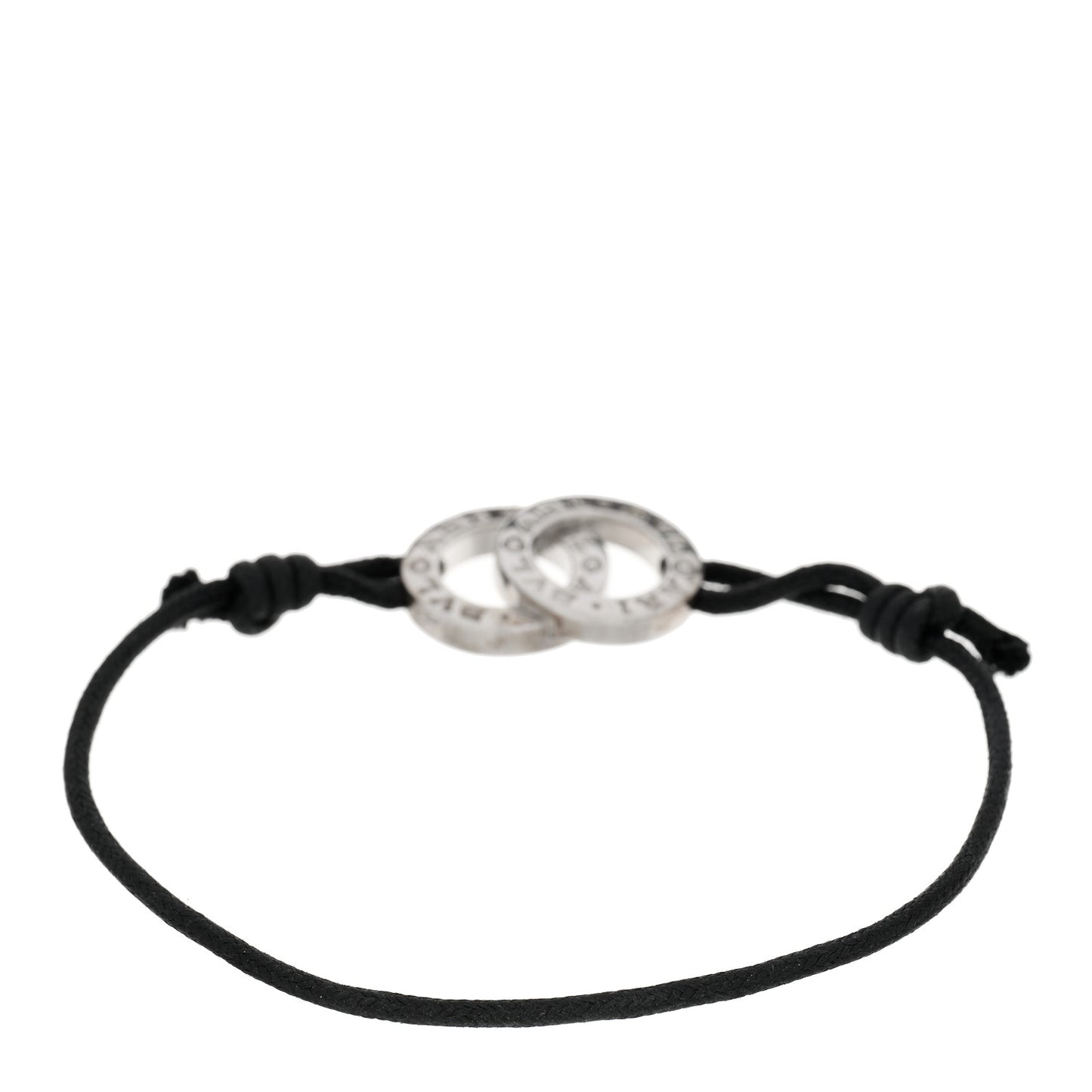Sterling Silver BVLGARI BVLGARI Interlocking Circles Adjustable Cord Bracelet Black