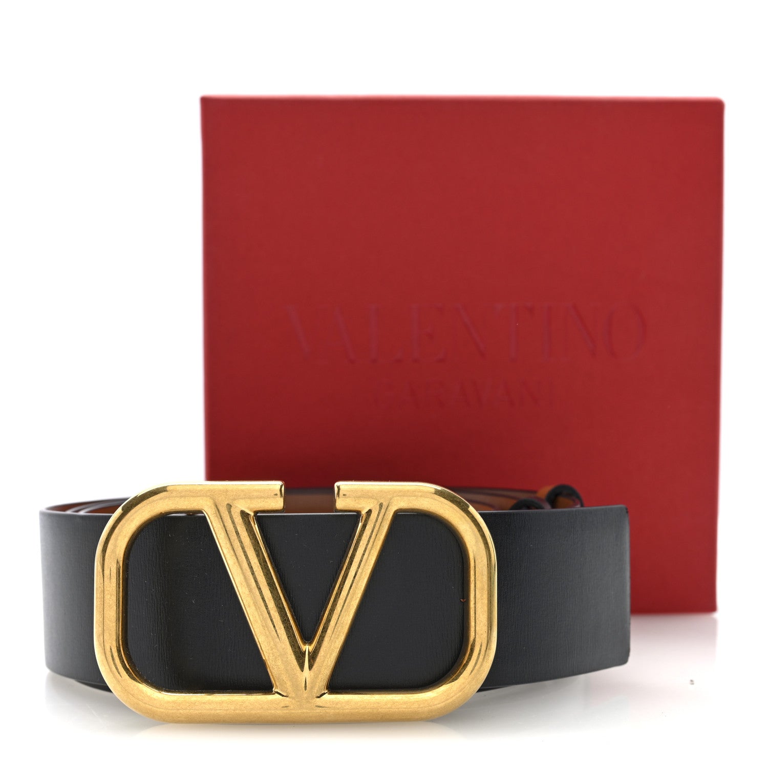 Valentino Garavani Glossy Calfskin VLogo Reversible 100 40 Belt Saddle Brown Black 7 of 7