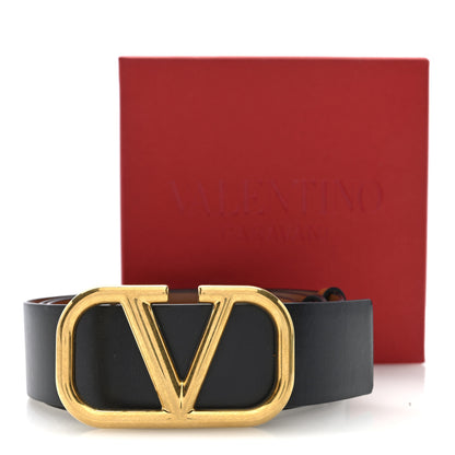 Valentino Garavani Glossy Calfskin VLogo Reversible 100 40 Belt Saddle Brown Black 7 of 7