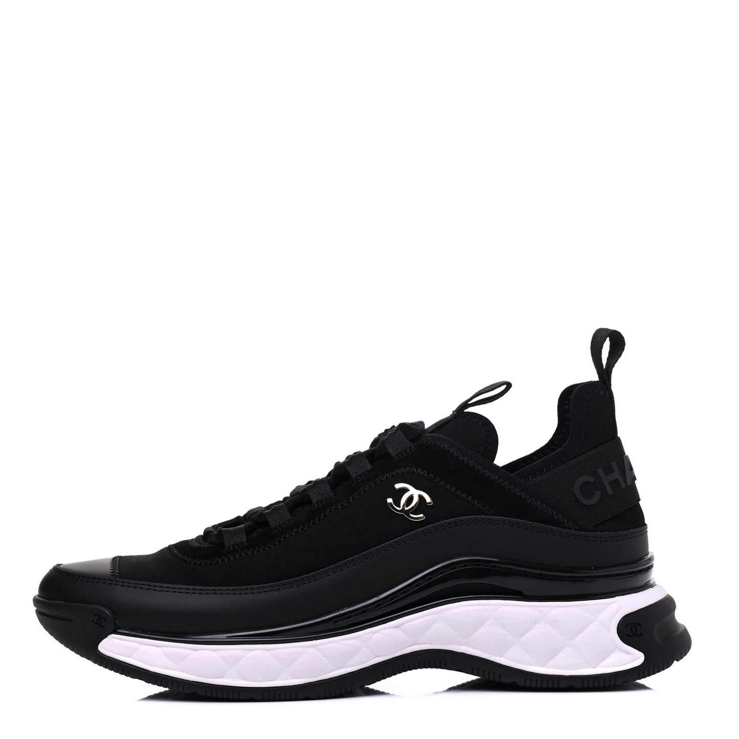 Fabric Calfskin Suede CC Sneakers 37.5 Black