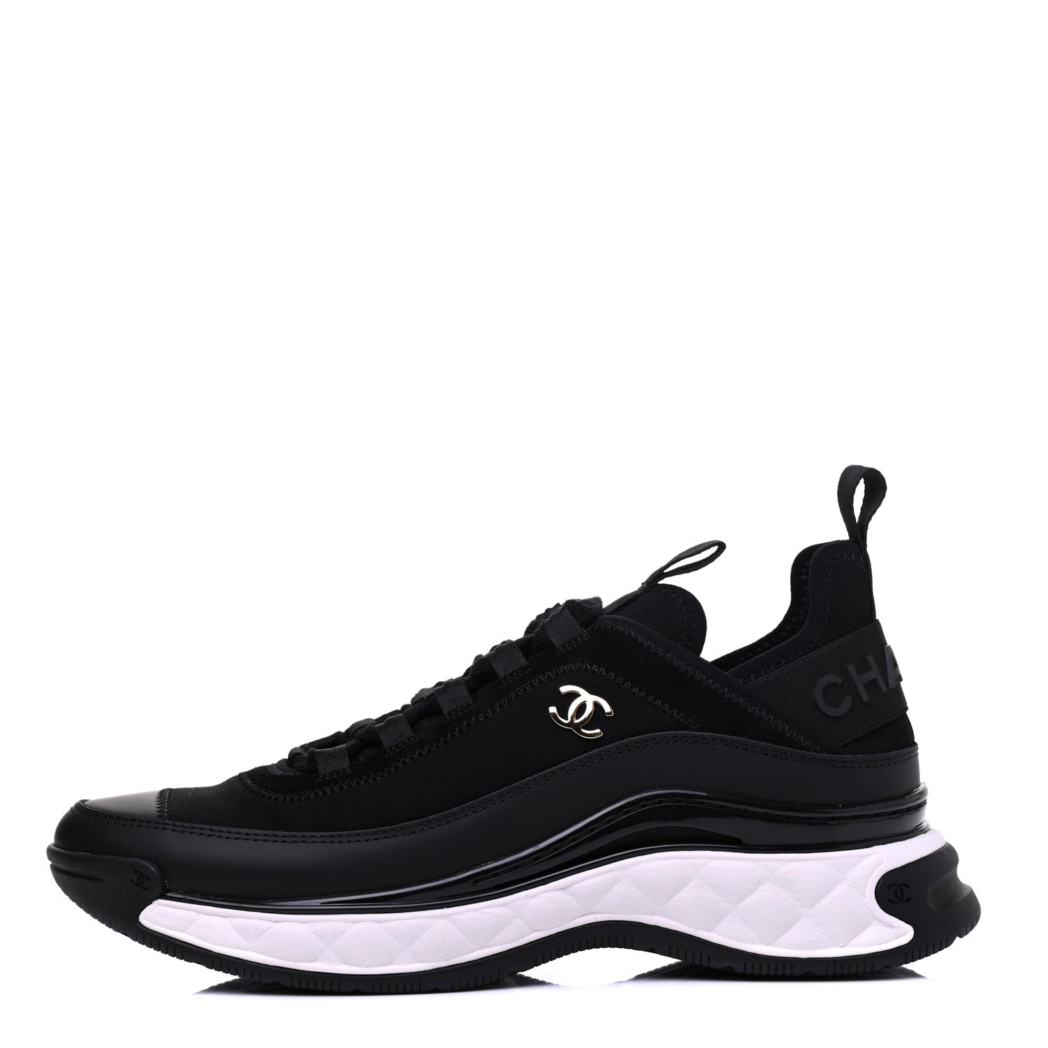 Chanel Fabric Calfskin Suede CC Sneakers 37.5 Black 1 of 9