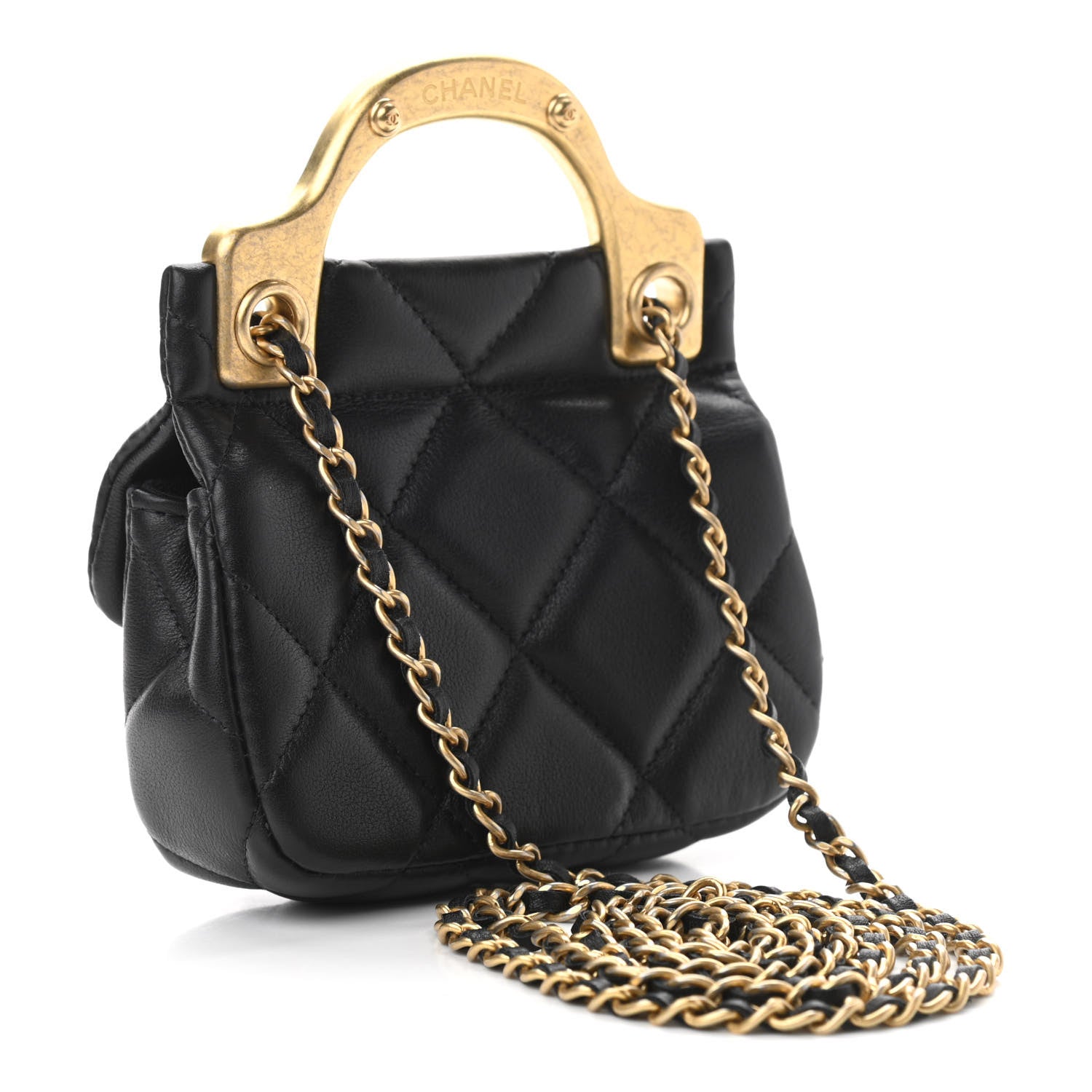 Chanel Calfskin Quilted Lady Handle Flap Card Holder With Chain Black 2 of 11