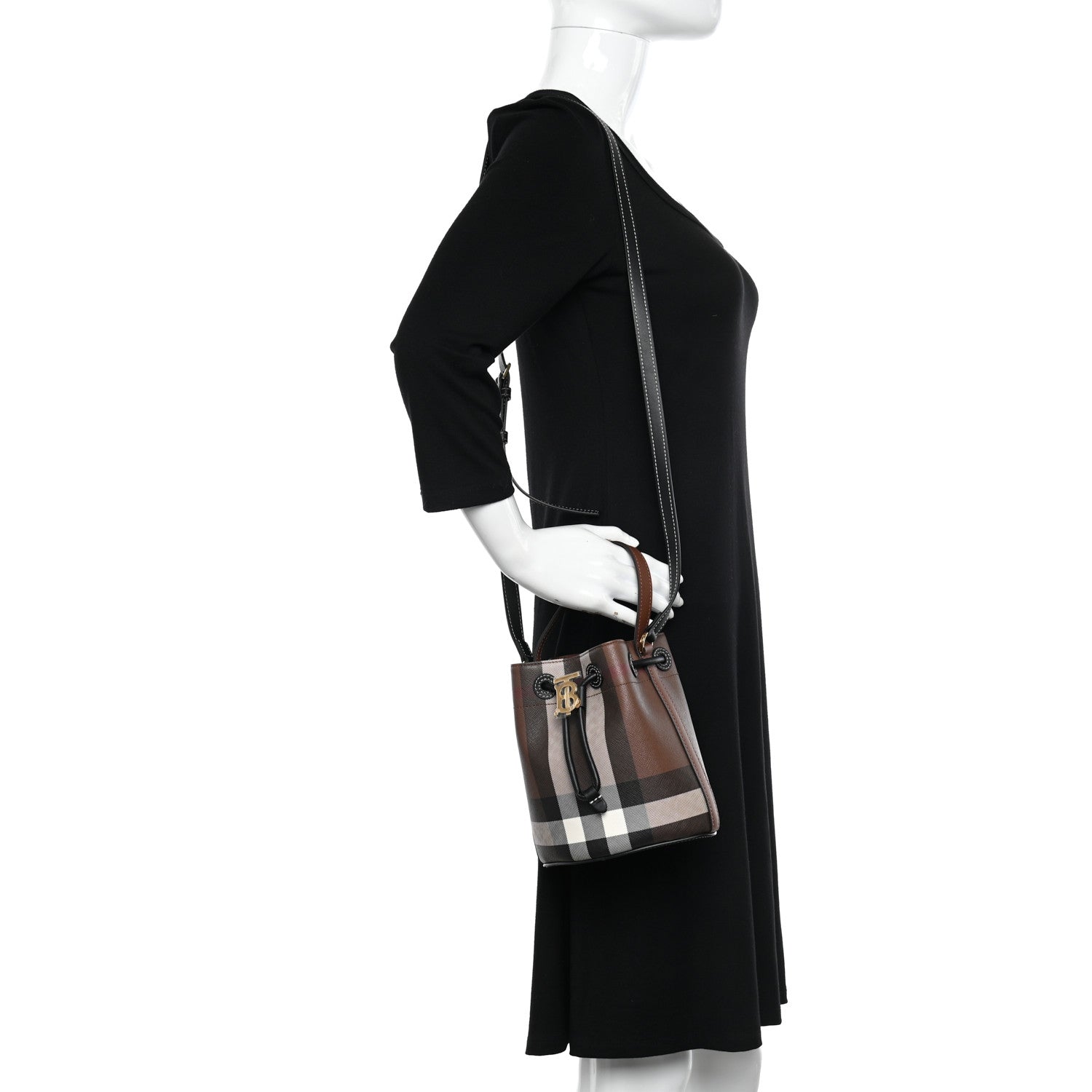 Burberry Giant Check Calfskin TB Mini Bucket Bag Dark Birch 2 of 10