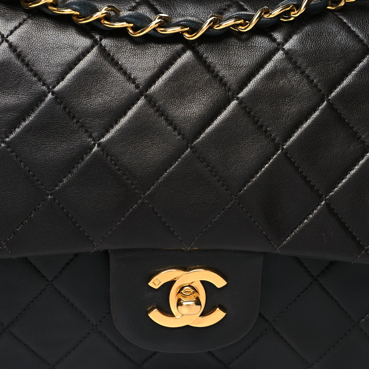 Lambskin Quilted Medium Double Flap Black