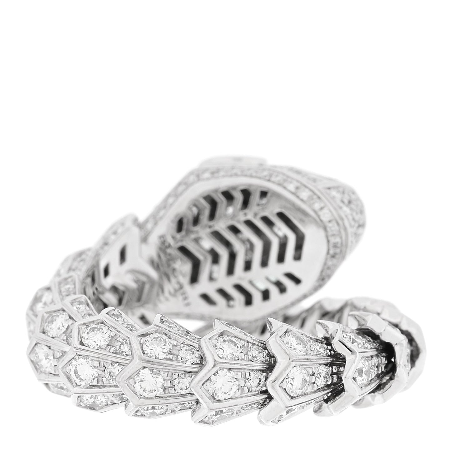 18K White Gold Diamond Emerald Serpenti Pave Ring S