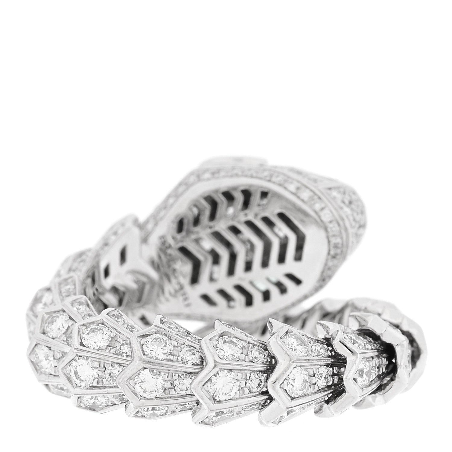 Bulgari 18K White Gold Diamond Emerald Serpenti Pave Ring S 4 of 6