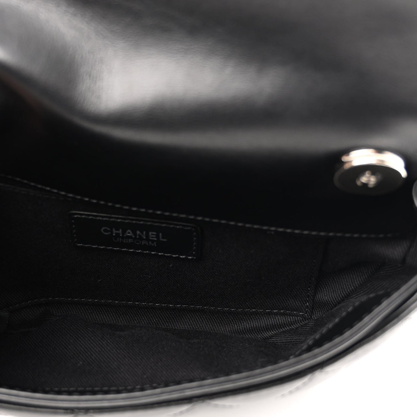 Calfskin Quilted CC Uniform Flap Belt Bag Black