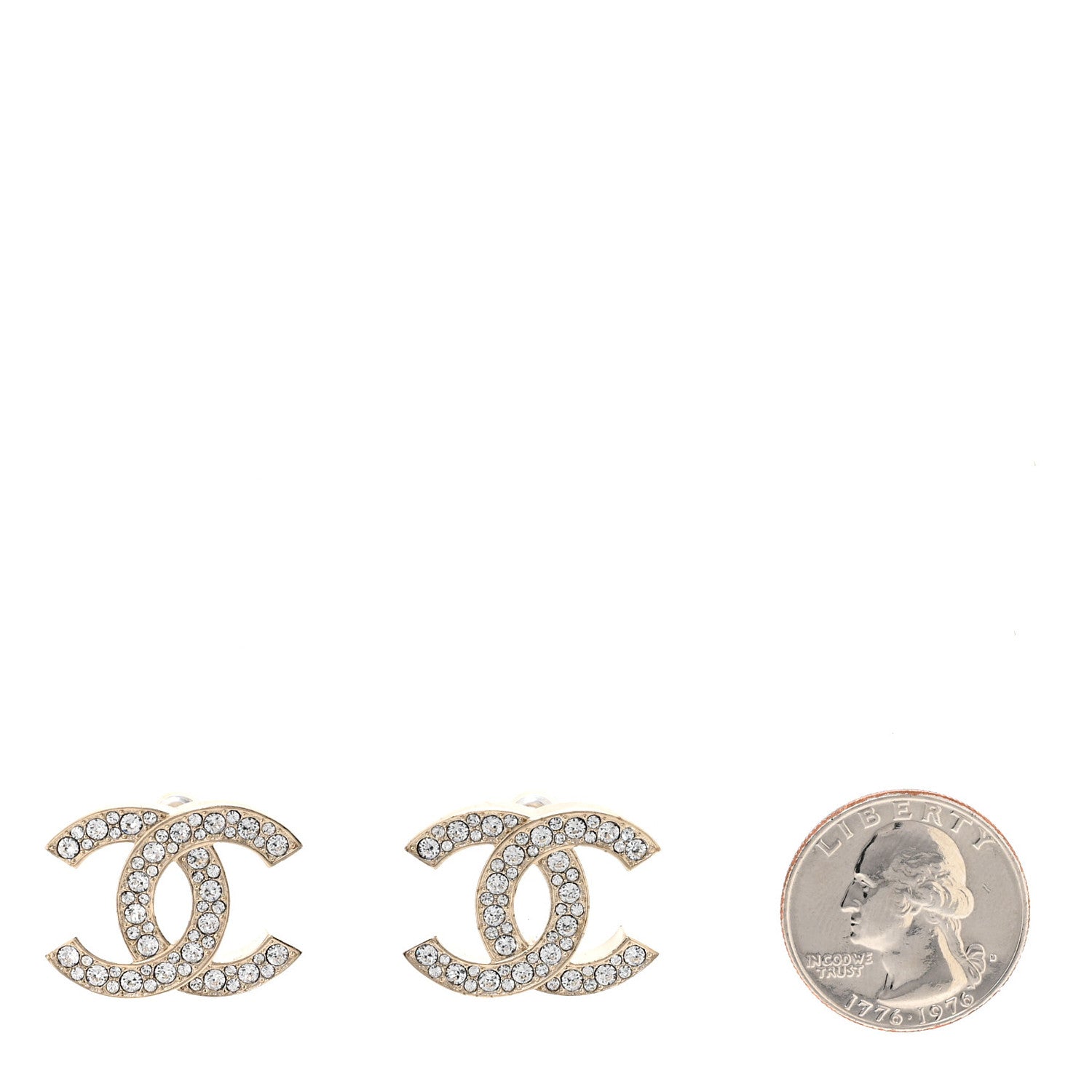 Chanel Crystal CC Large Stud Earrings Gold 2 of 4