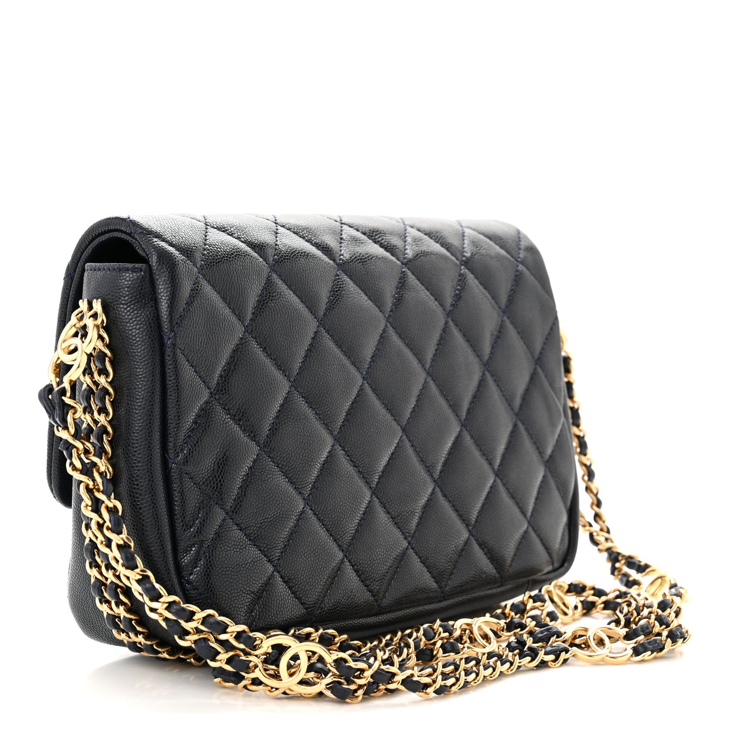 Caviar Quilted Small CC You Flap Dark Blue