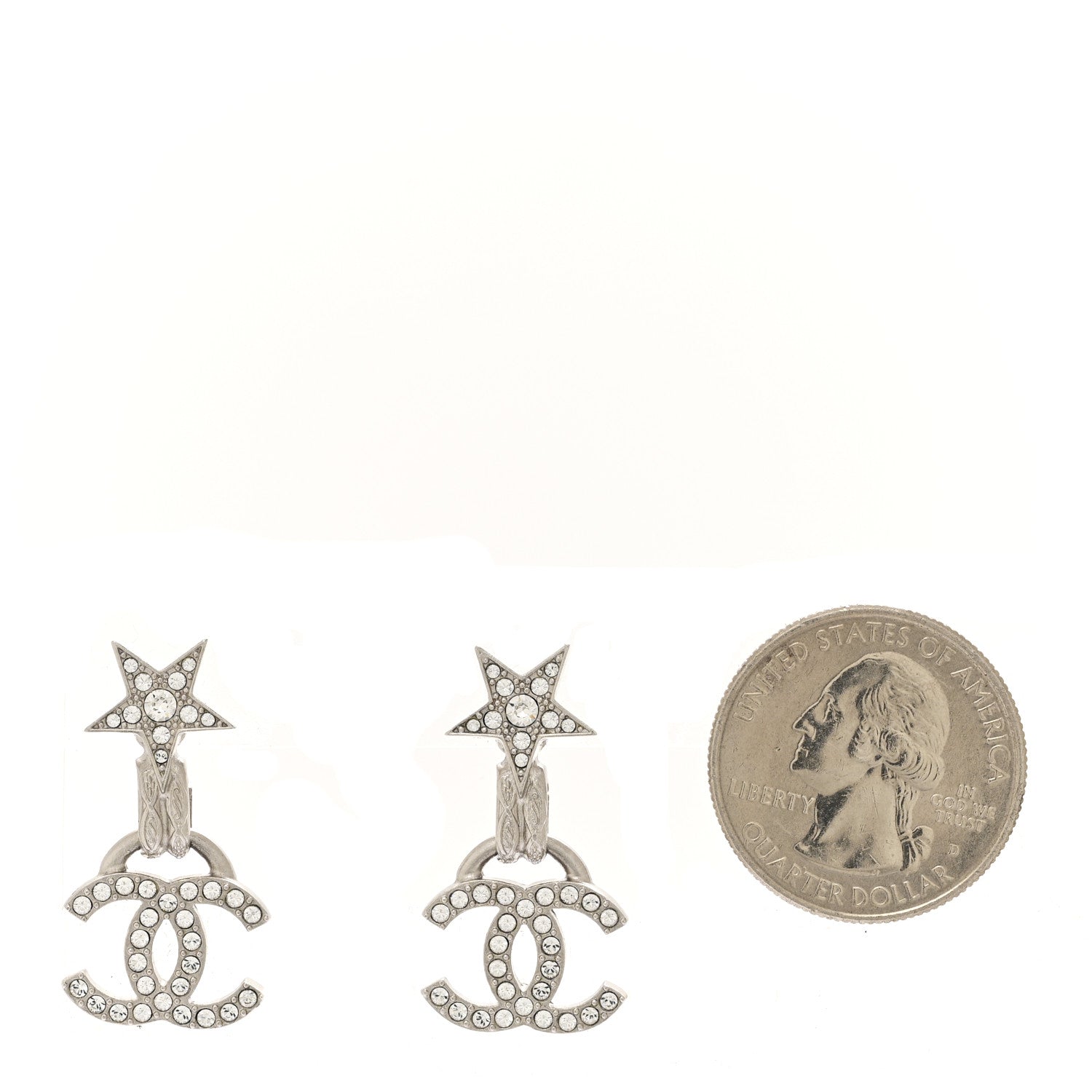 Chanel Crystal CC Star Drop Earrings Silver 2 of 4