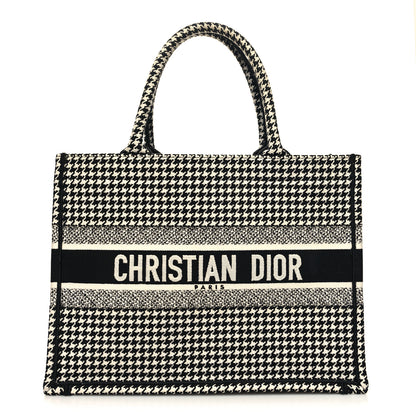 Christian Dior Canvas Houndstooth Embroidered Medium Book Tote Black White 1 of 13