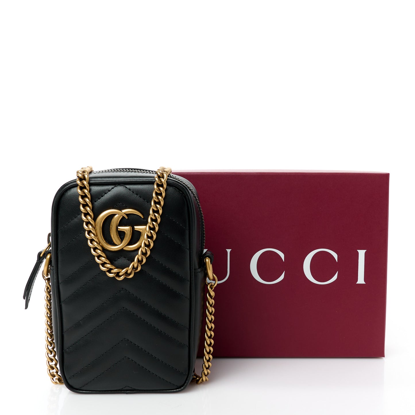 Calfskin Matelasse Mini GG Marmont Crossbody Bag Black