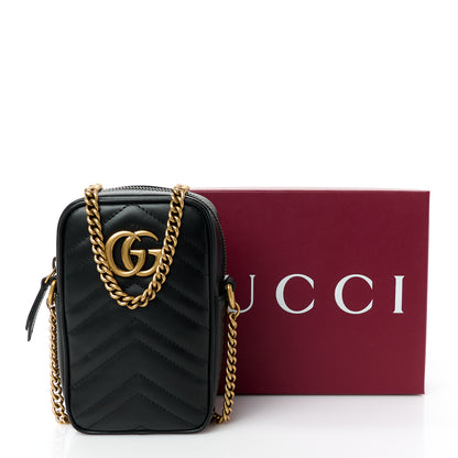 Gucci Calfskin Matelasse Mini GG Marmont Crossbody Bag Black 11 of 11
