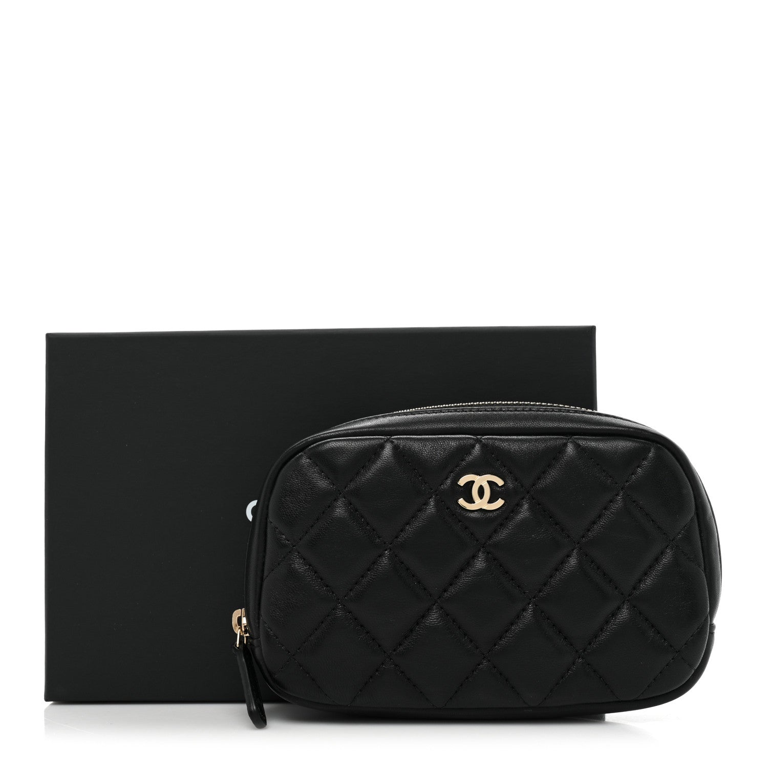 Chanel Lambskin Quilted Small Curvy Pouch Cosmetic Case Black 10 of 10