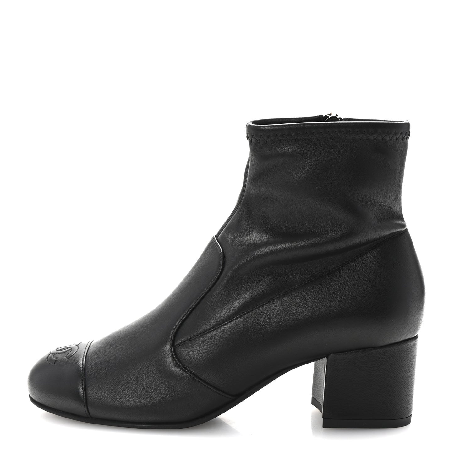 Stretch Lambskin Cap Toe CC Short Boots 37.5 Black