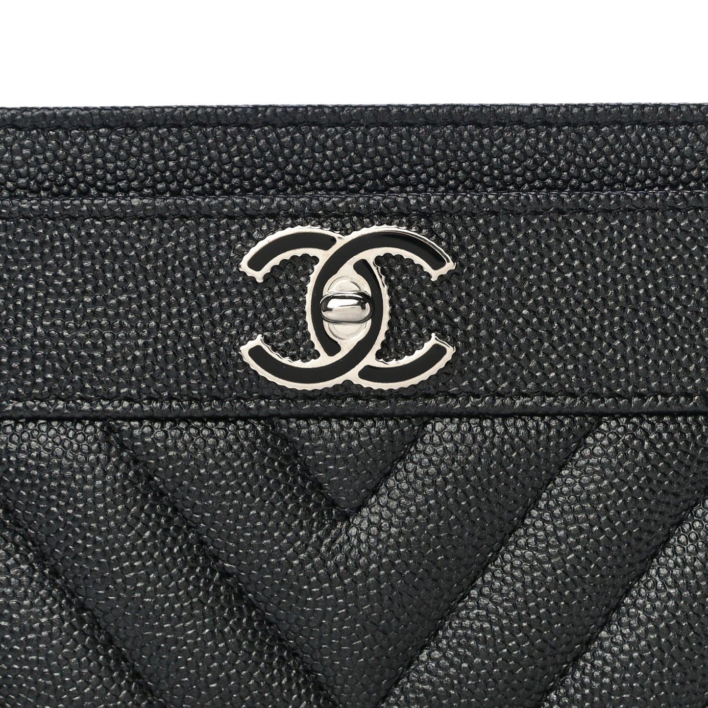 Caviar Chevron Quilted Vintage Mademoiselle Card Holder Black