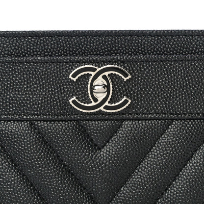 Chanel Caviar Chevron Quilted Vintage Mademoiselle Card Holder Black 9 of 12