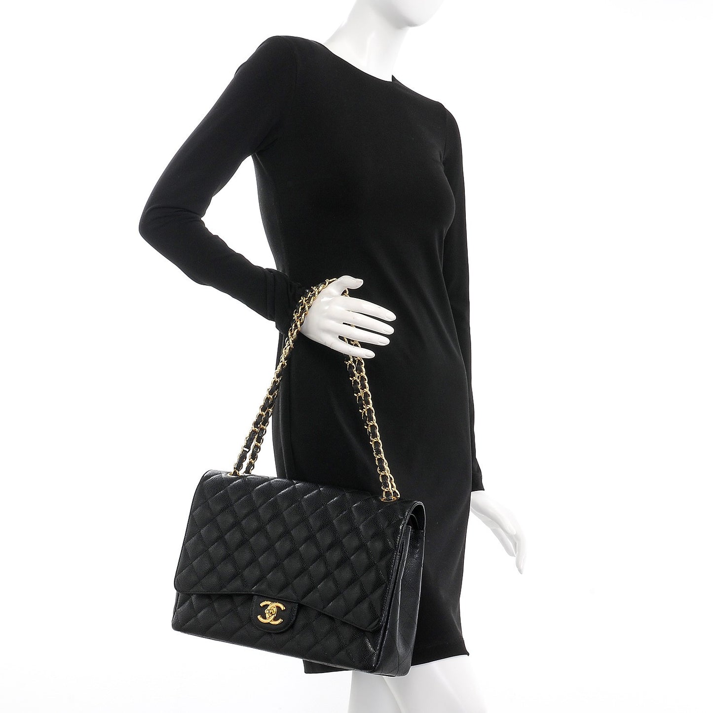 Caviar Quilted Maxi Double Flap Black