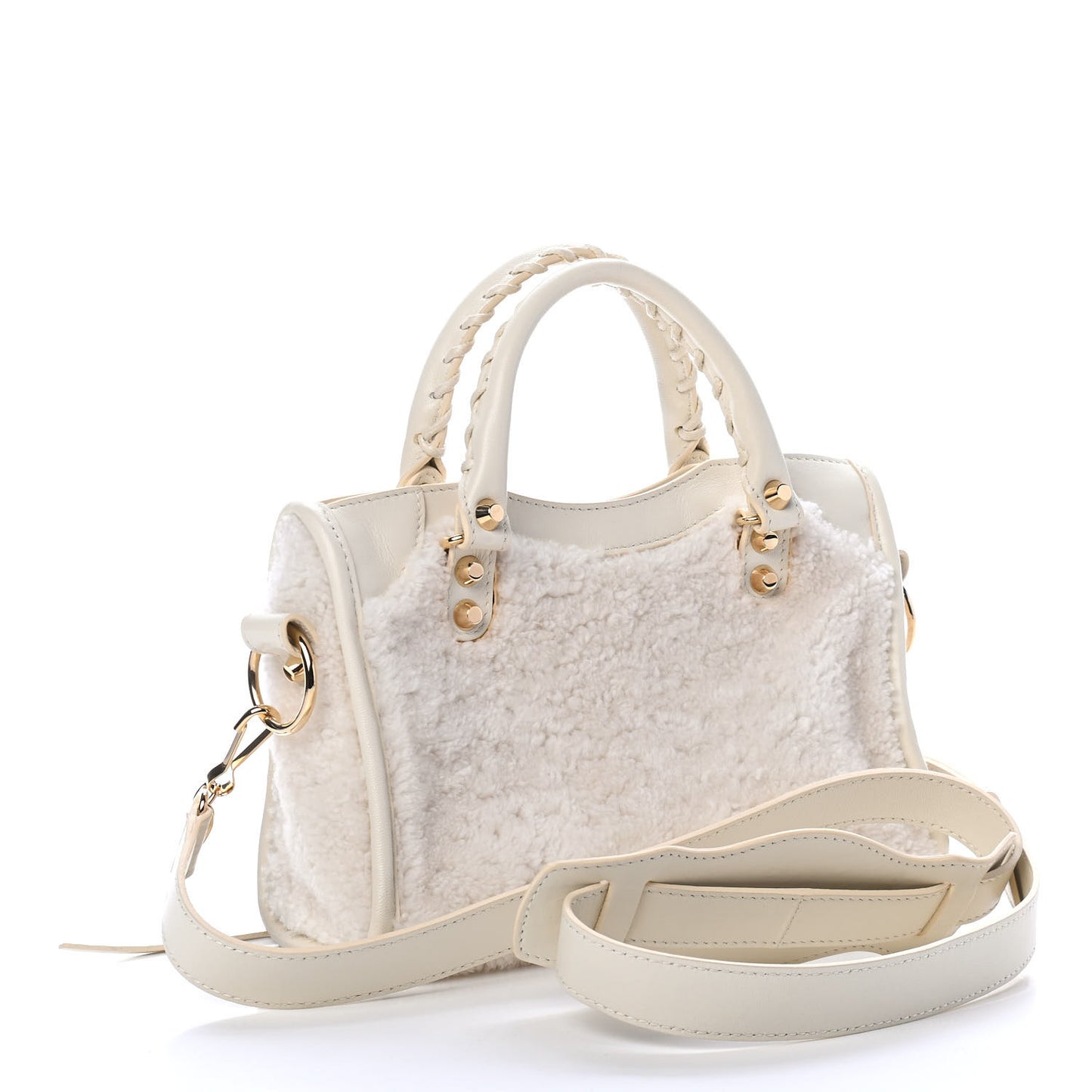 Shearling Nappa Gold Metallic Edge Hardware Mini City Cream