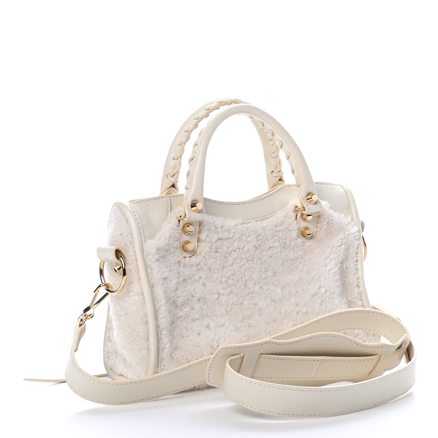 Balenciaga Shearling Nappa Gold Metallic Edge Hardware Mini City Cream 2 of 4