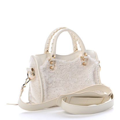 Balenciaga Shearling Nappa Gold Metallic Edge Hardware Mini City Cream 2 of 4