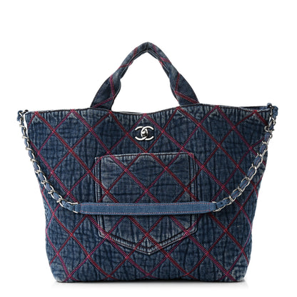 Chanel Denim Stitched Coco Beach Shopping Tote Blue 1 of 10