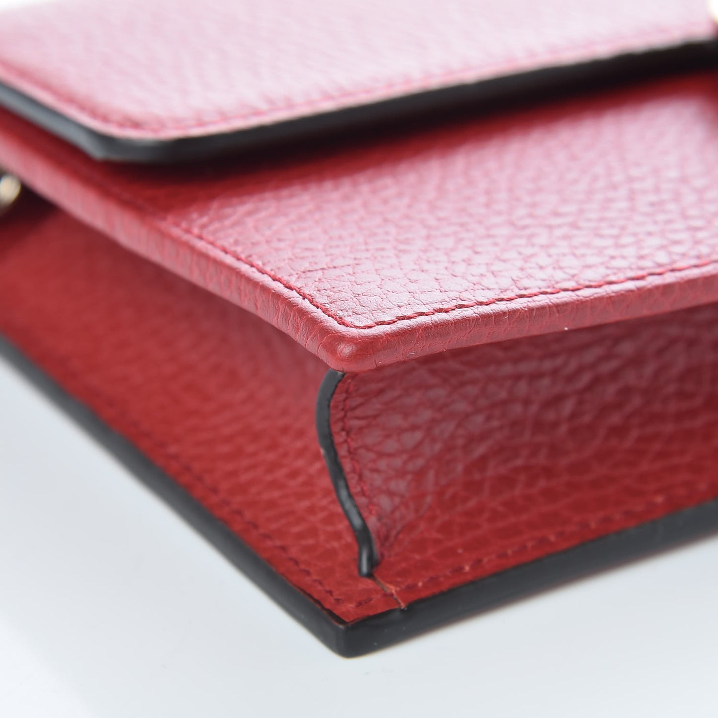 Dollar Calfskin Interlocking G Chain Wallet Red