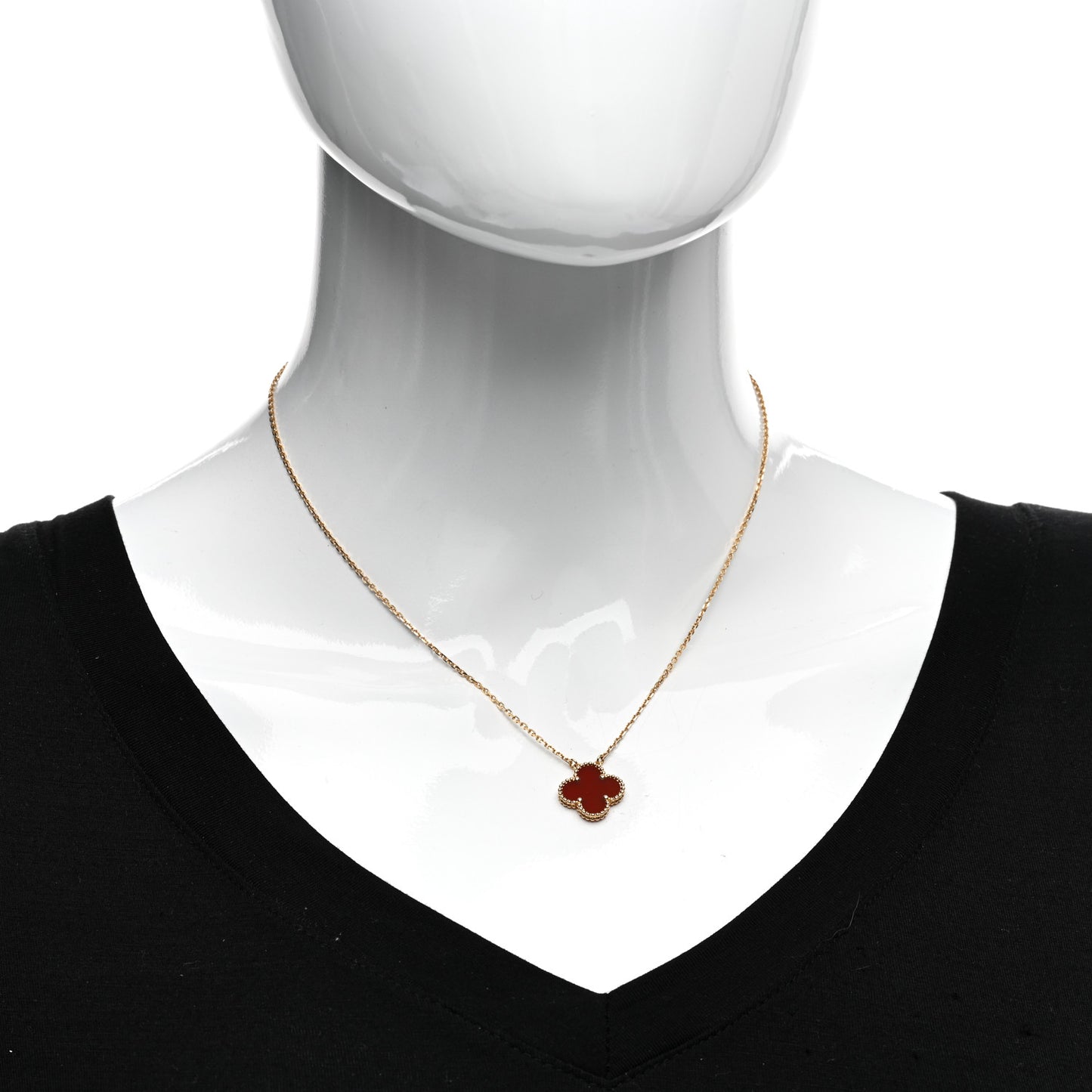 18K Yellow Gold Carnelian Vintage Alhambra Pendant Necklace