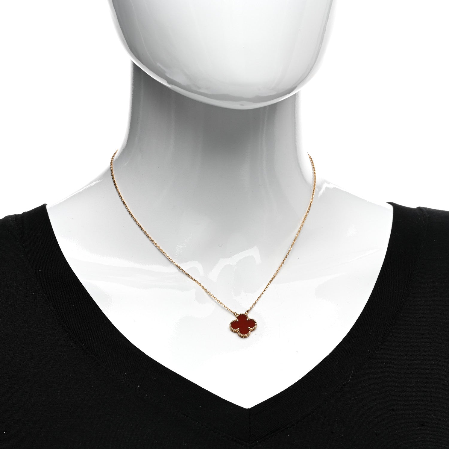 Van Cleef & Arpels 18K Yellow Gold Carnelian Vintage Alhambra Pendant Necklace 2 of 5