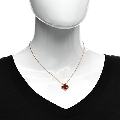 Van Cleef & Arpels 18K Yellow Gold Carnelian Vintage Alhambra Pendant Necklace 2 of 5