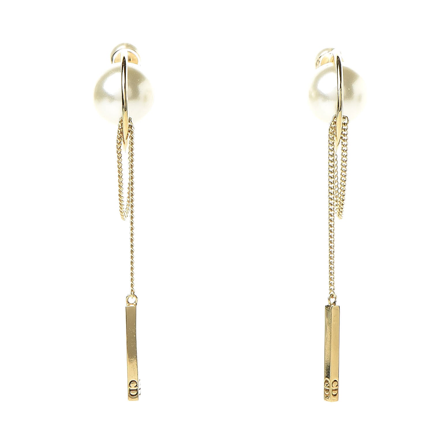 Christian Dior Pearl Tribales Dangle Chain Earrings Gold 1 of 6