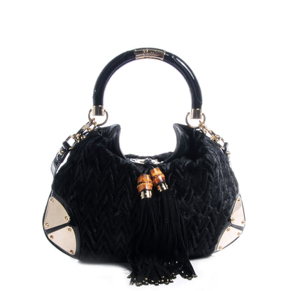 Gucci Patent Chevron Fur Medium Indy Hobo Black 1 of 7