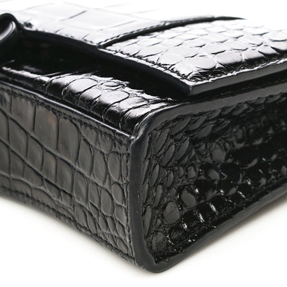 Balenciaga Shiny Calfskin Monochrome Crocodile Embossed Hourglass Chain Bag Black 8 of 15