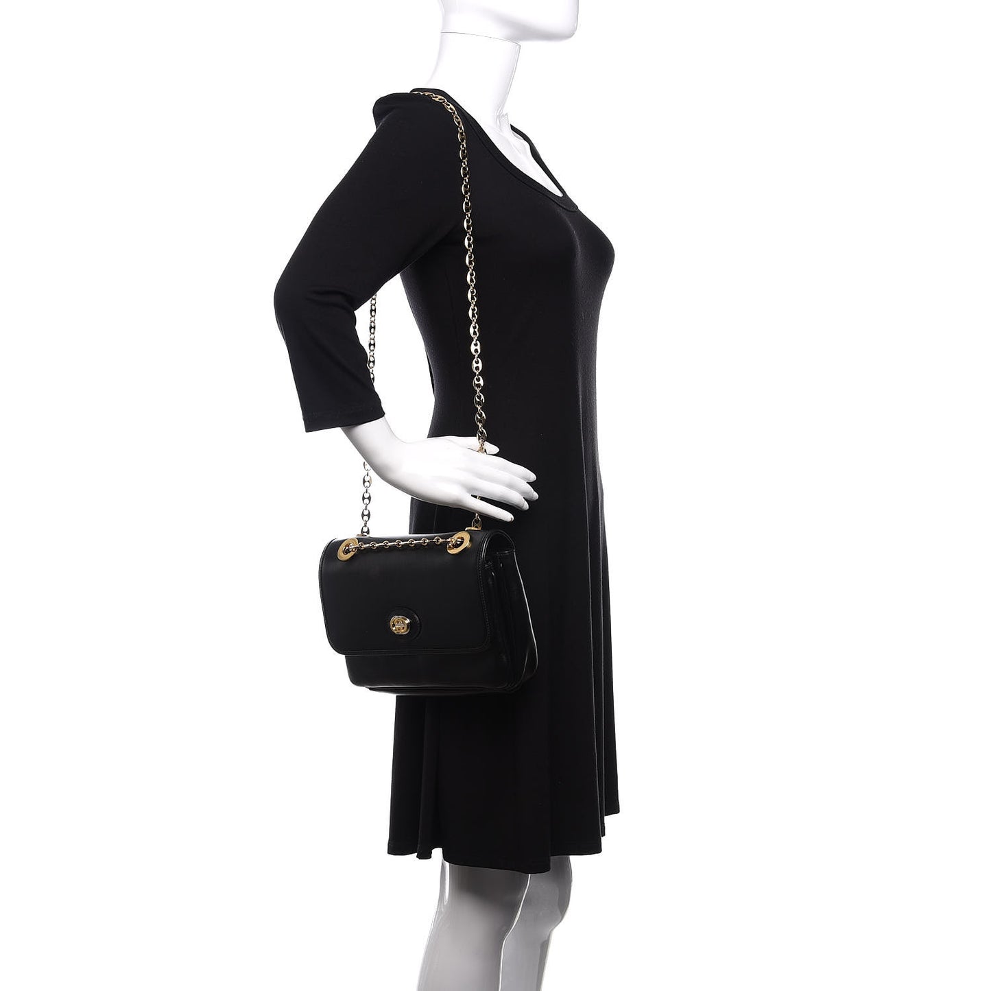 Azalea Calfskin Small Marina Chain Shoulder Bag Black