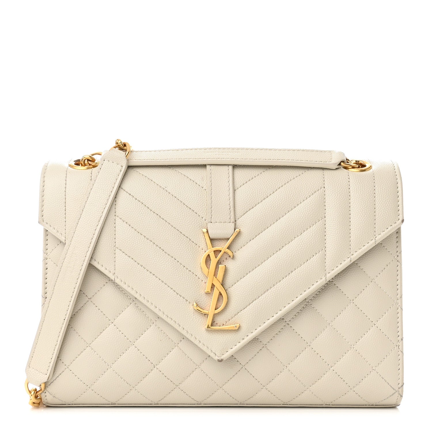 Saint Laurent Grain De Poudre Textured Mixed Matelasse Medium Triquilt Monogram Satchel Crema Soft 1 of 20