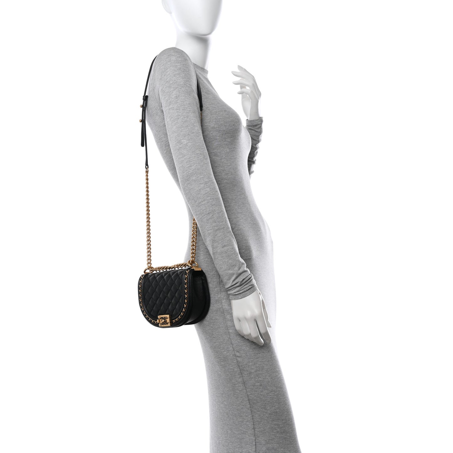 Caviar Quilted Small Chain Around Boy Messenger Bag Black