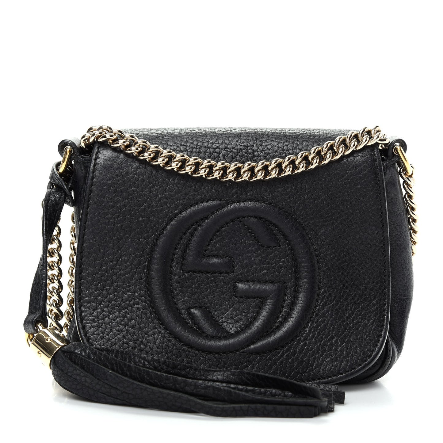 Pebbled Calfskin Small Soho Flap Crossbody Black