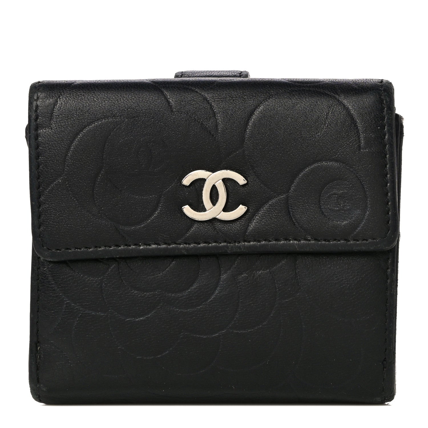 Chanel Lambskin Embossed Camellia French Wallet Black 1 of 21