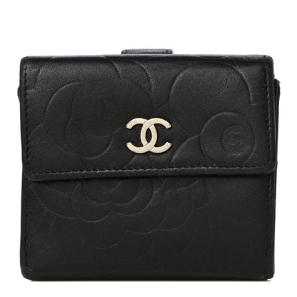 Chanel Lambskin Embossed Camellia French Wallet Black 1 of 21