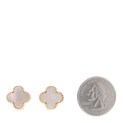 Van Cleef & Arpels 18K Yellow Gold Mother of Pearl Vintage Alhambra Earrings 2 of 5