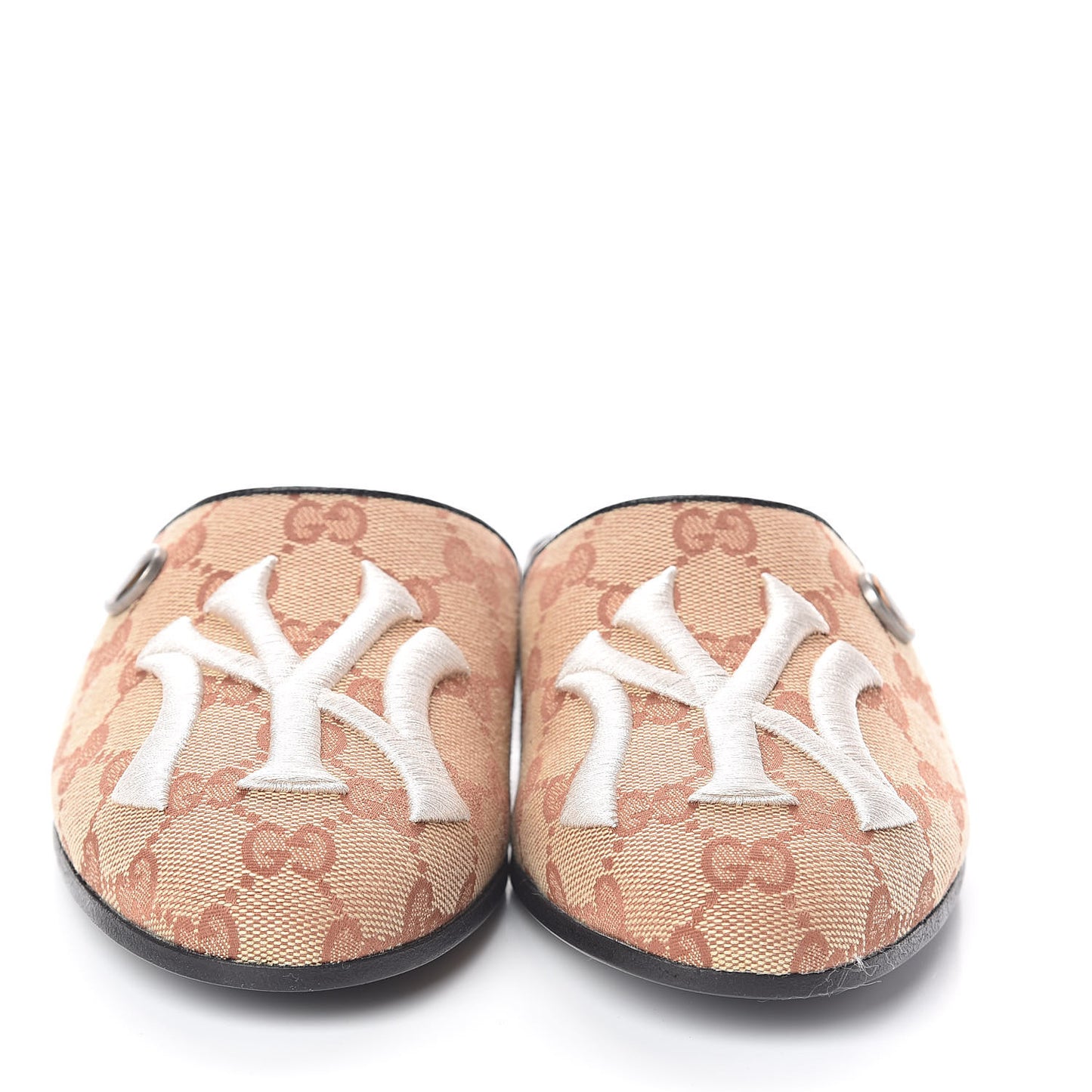 X MLB Monogram NY Yankees Embroidered Womens GG Slippers 36 Beige Ruggine