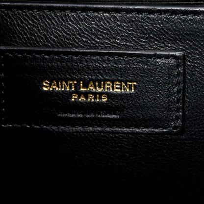 Saint Laurent Grain De Poudre Textured Mixed Matelasse Triquilt Medium Monogram Satchel Black 7 of 11