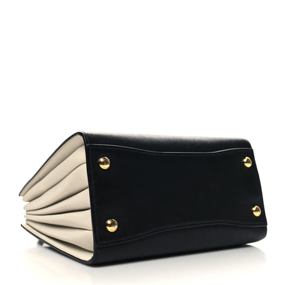 Prada Saffiano City Calfskin Small Bibliothèque Top Handle Black White 4 of 12