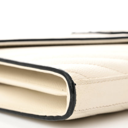 Saint Laurent Grain De Poudre Matelasse Monogram Chain Wallet White Black 10 of 17