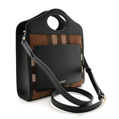 Burberry Smooth Calfskin Cashmere Check Mini Pocket Bag Brown 3 of 9