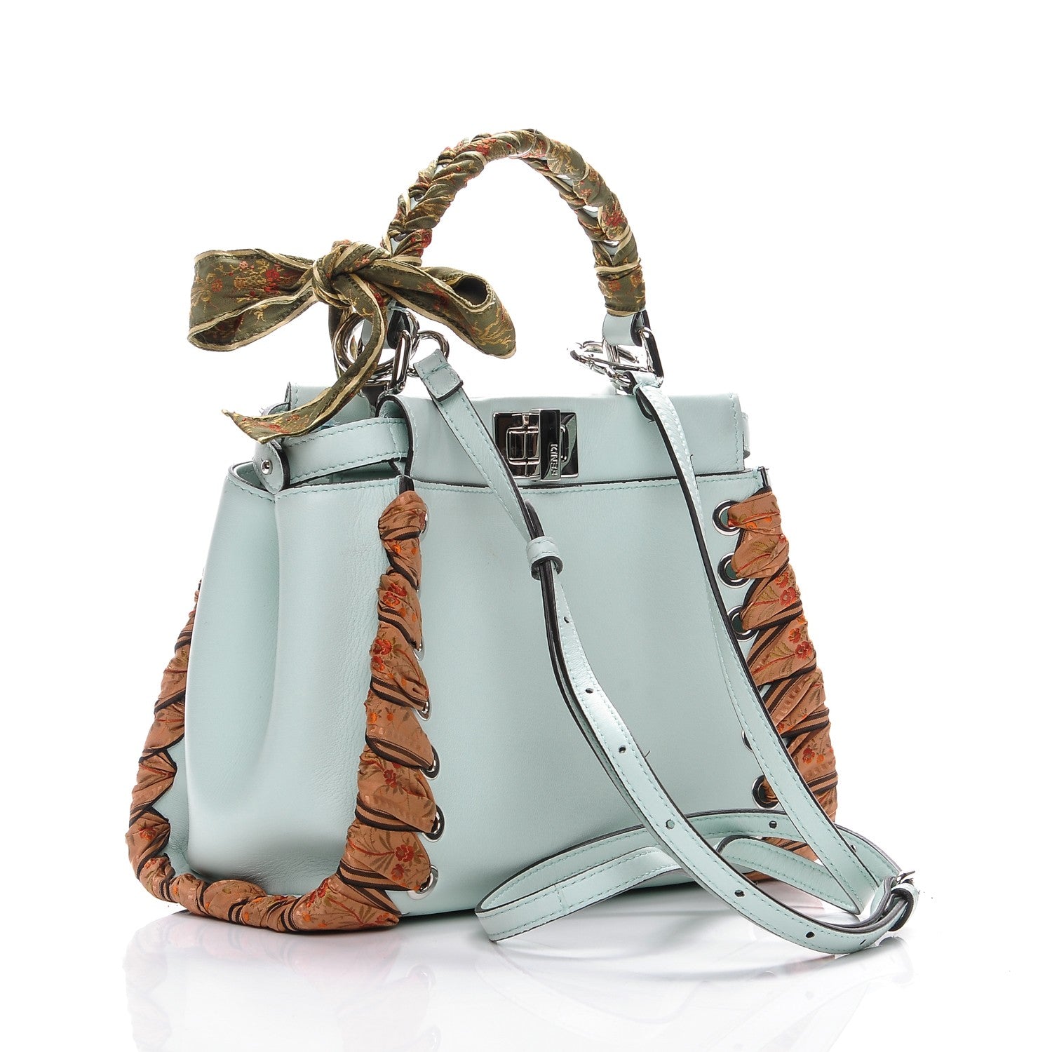 Fendi Nappa Ribbon Lace Up Mini Peekaboo Iconic Satchel Fairy Green 3 of 12